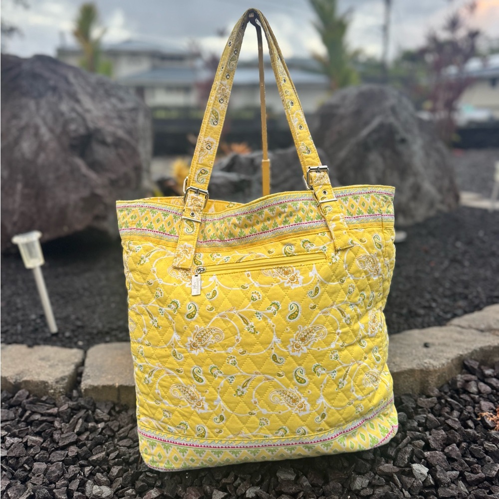 Americana by Sharif Yellow Quilted Tote Bag Paisley Print